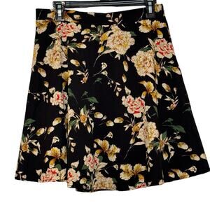 Glamorous Black Floral Print Mini‎ Skirt Size Medium Roses Elastic Back